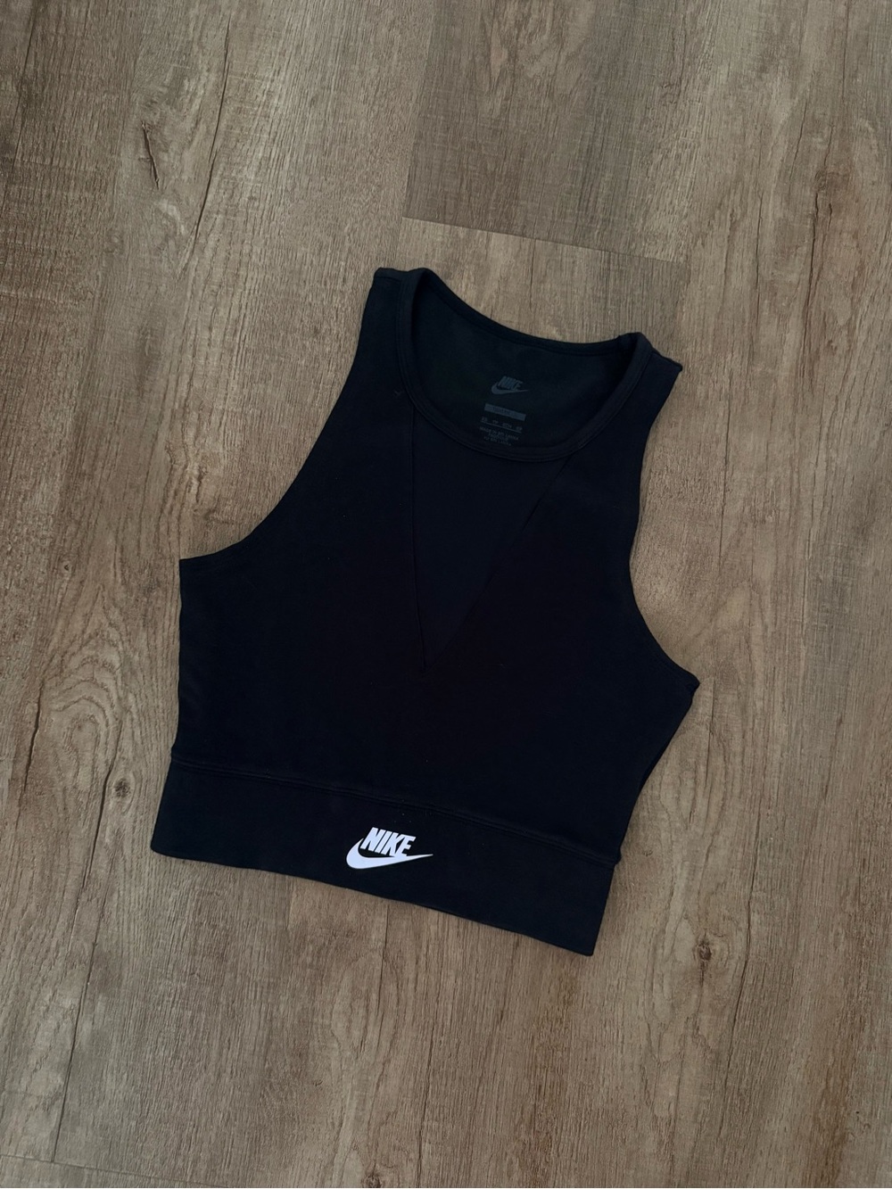 Nike Black Racerback Cropped Tank with White Swoosh